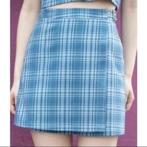 Brandy Melville John Galt XS/S Blue Plaid Belted Wrap Mini Skirt